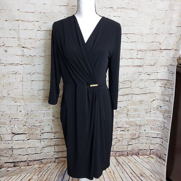 Charter Club Petite Faux-Wrap Dress, Deep Black Size PXL - Picture 5 of 11